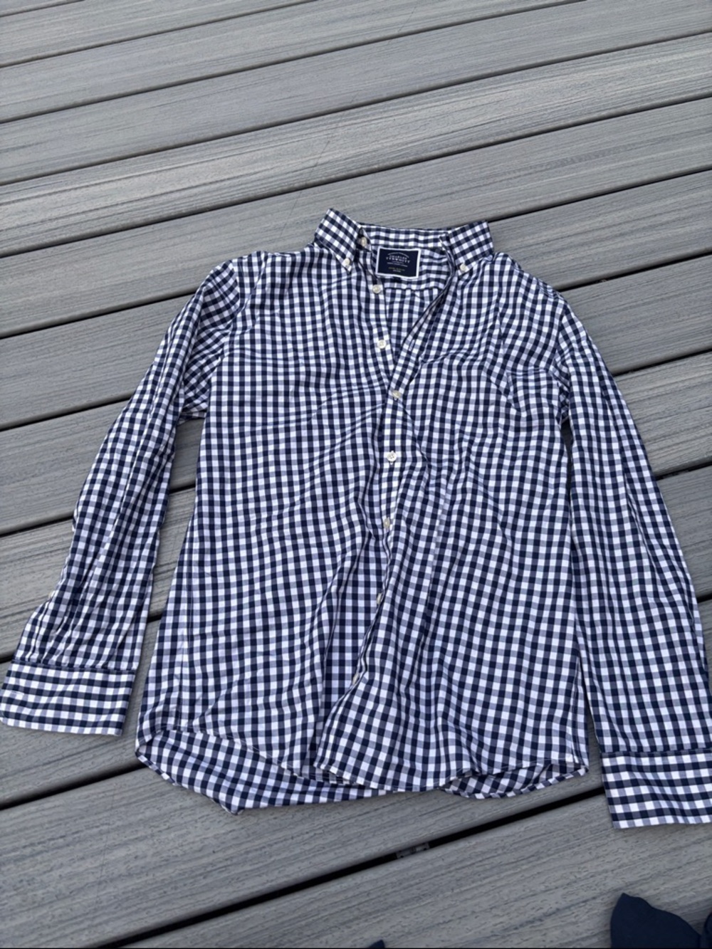 Men's Navy and White Gingham Button-Up Shirt checkered Charles tyrwhitt slim